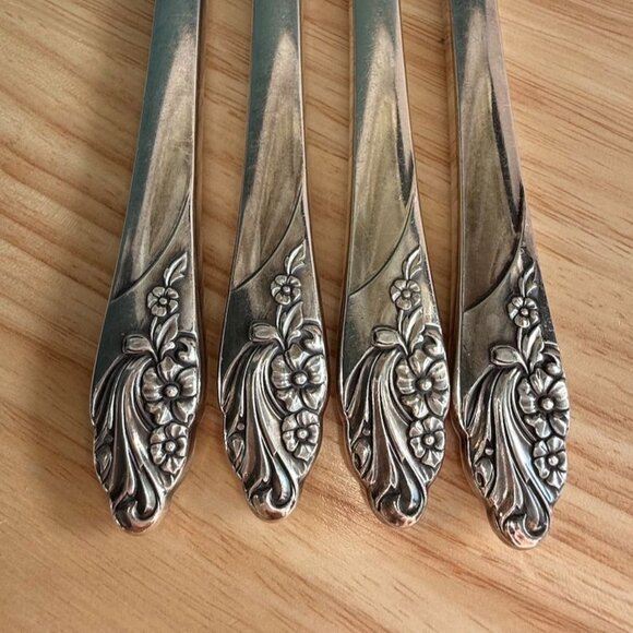 Oneida Evening Star Silverplated Knives Set Of 4 1950s Floral Pattern 8.5" - Picture 3 of 11